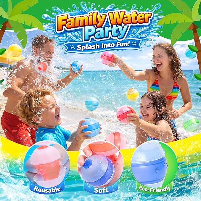 Reusable Water Balloons - 24 Pack Silicone Splash Balls No Magnets, Slef-sealing Quick Fill Water Bombs, Leak-Proof Summer Toys for Pool Beach Backyard