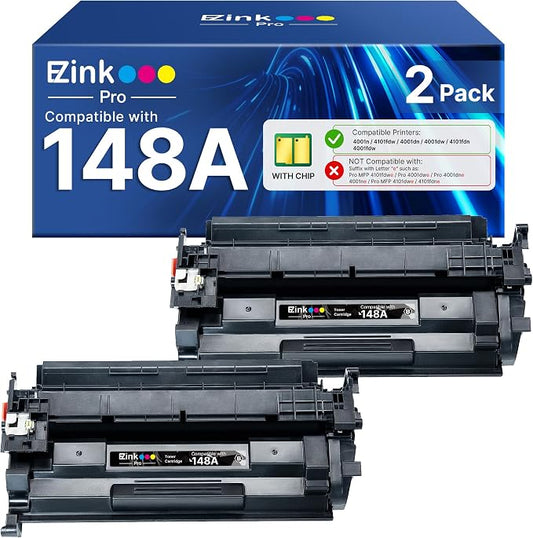 E-Z Ink Pro 148A Toner Cartridge 4001n 4101fdw Replacement for HP 148A Toner Cartridge W1480A 148X W1480X to Use with HP LaserJet Pro 4001n 4101fdw 4001dn 4001dw 4101fdn 4101dw Printer (2 Pack)