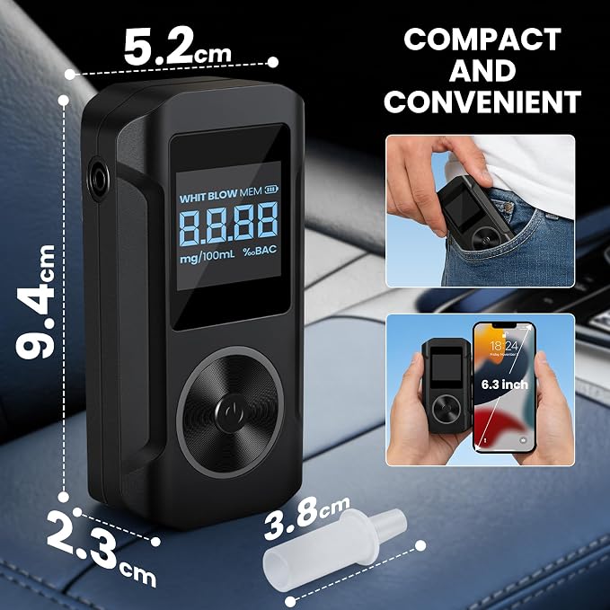 VXF Breathalyzer, Portable Alcohol Breathalyzer Tester with LCD Display & Indicator Ring, Professional-Grade Accuracy, Includes 30 Replaceable Mouthpieces, for Personal & Party Use