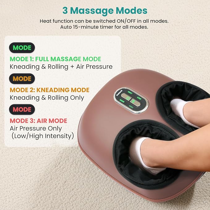 Nekteck Shiatsu Foot Massager with Heat, 2026 Upgraded Air Compression Electric Heated Feet Massage for Neuropathy Plantar Fasciitis, Deep Kneading Therapy Improve Blood Circulation, Size Up to US 13