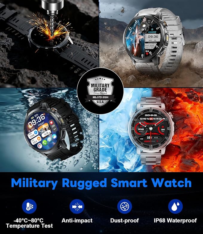 Military Smart Watch for Men Answer/Make Call, 1.85'' HD Rugged Smartwatch with 1000mAh Battery/Flashlight/Heart Rate/110+ Sports Mode, IP68 Waterproof Fitness Tracker Watch for Android iPhone