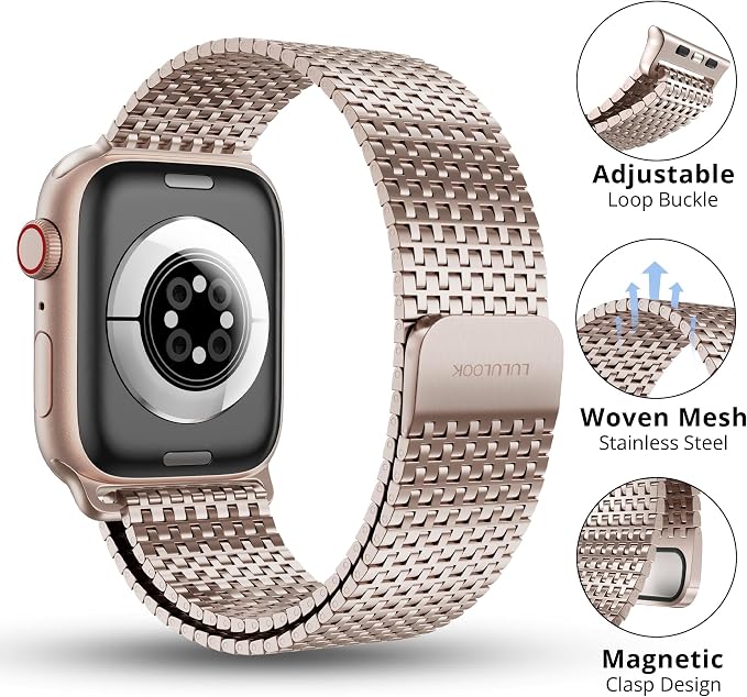 LULULOOK Milanese Mesh Loop Compatible with Apple Watch Band 49/46/45/44/42/41/40/38mm for Men Women, Stainless Steel Magnetic Buckle Strap for iWatch Ultra 3/2 Ultra Series 11 10 9 8 7 6 SE 5 4 3