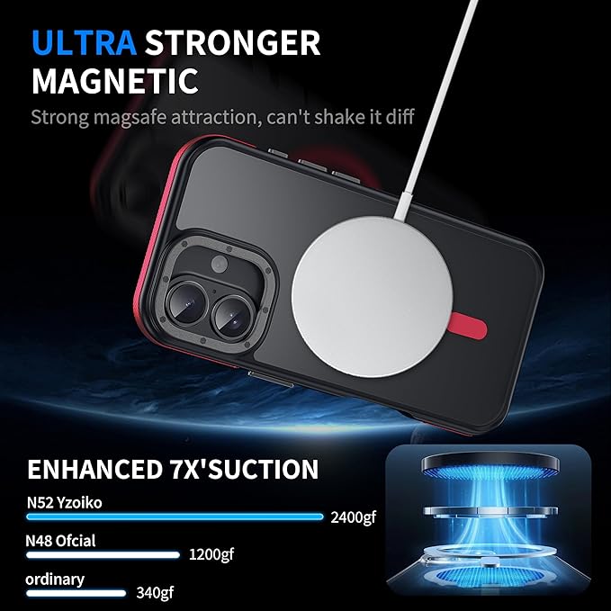 Strong Magnetic for iPhone 17 case [10Ft Military-Grade Protection] Compatible with fit MagSafe Shockproof Slim Thin Cover case for iPhone 17 6.3 inch, Red Bumper