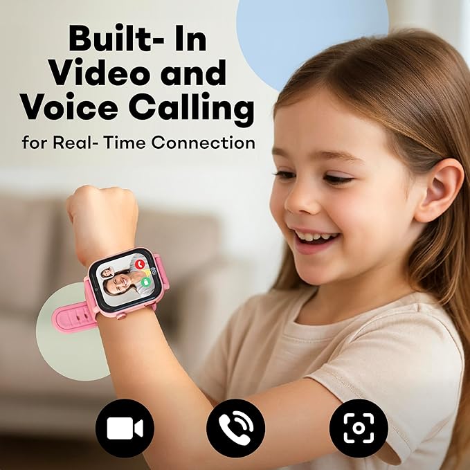 Kipywatch Smart Watch for Kids - Kids Watch with GPS Tracker, Safe Zones Alert – Camera, Voice & Video Call, School Mode – Parental App, Subscription Required - Extra White Strap - Gifts for Girl 3-12