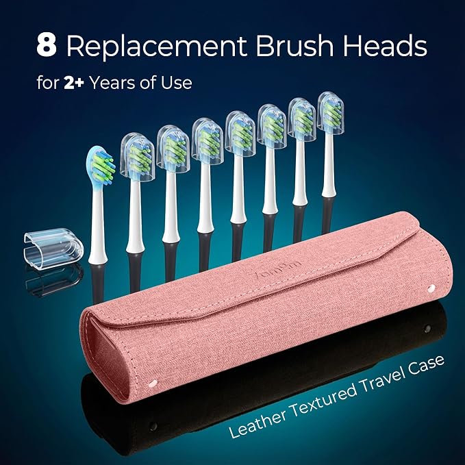 7AM2M Sonic Electric Toothbrush for Adults&Teens with LED Screen, 5 Modes, One Charge for 365 Days, 2 Minute Timer, with 8 Brush Heads and Travel Case (Pink)