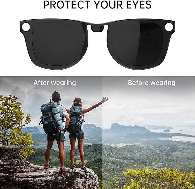 HIBLOKS 2Pcs Polarized Clip for Ray-Ban Meta Wayfarer RW4006 & Gen 2 RW4012 Regular (50-22), Shiny Black Frame Discoloration Clip for RayBan Meta Gen 2 Protect Your Eyes, (Black+Brown)