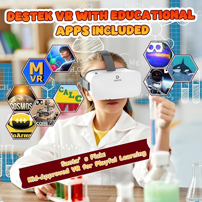DESTEK V5 VR Headset for Kids & Phone (5.5-7.0in Screen) w/Controller & 128 Premium VR Apps, Touch Button for YouTube VR Movie,110° FOV Anti-Blue Light HD Lenses for iPhone & Samsung - White