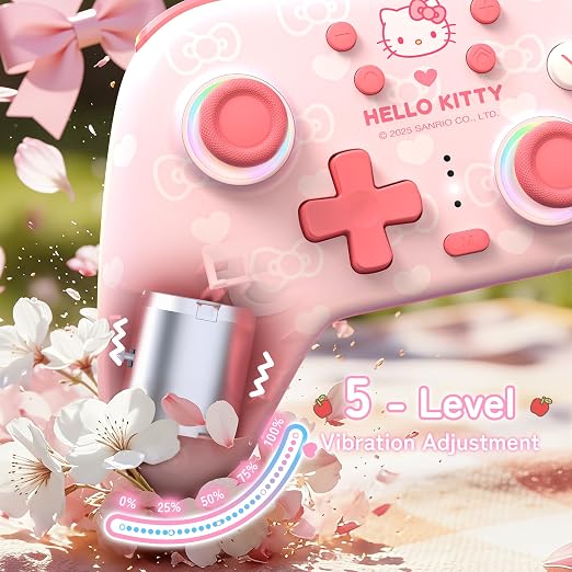 Kuitmor Hello Kitty Switch Pro Controller, Cute Hall Effect Wireless Gamepad No Drift for Switch 2/Switch/OLED/Lite, PC/Steam, Android, iOS, Bluetooth + Wired, Turbo, Back Buttons,6-Aixs Gyro, Wake-up, RGB (Pink, Without 2.4g Receiver)