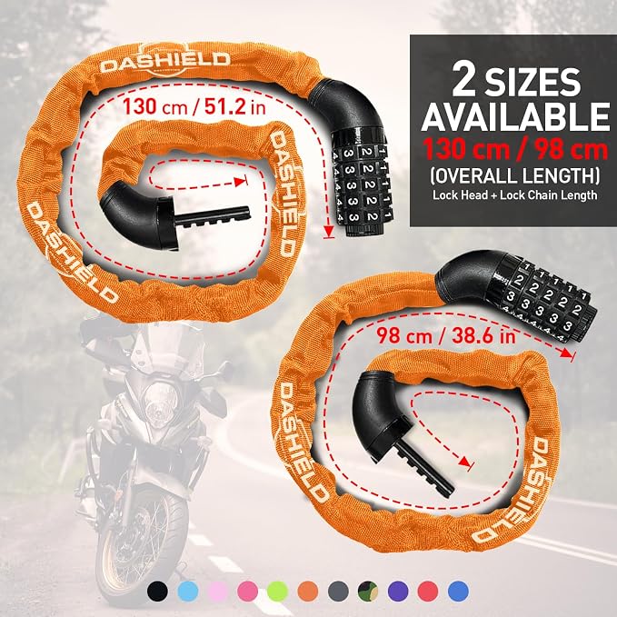 Bike Chain Lock Security 5 Digit Resettable Combination, 51.2 inches Heavy Duty Anti Theft Lock Chain for Bicycle, Motocycle, Scooter, Gate, Fence (Orange, 4.2ft)