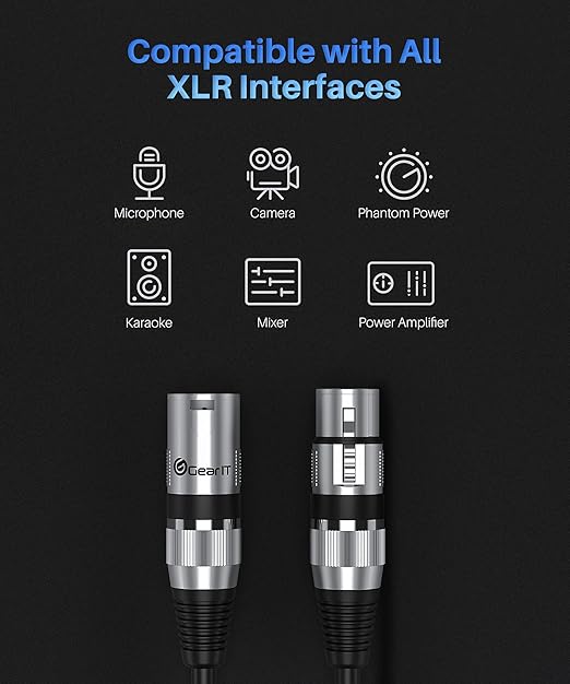 GEARit XLR Cables, Male to Female Microphone Cable 3-Pin Balanced Shielded Mixer XLR to XLR Cable for Recording Studio, Podcast, 200ft Black