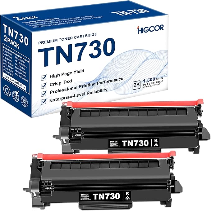 TN730 TN-730 Toner Cartridge 2-Pack Replacement for Brother TN730 Toner Cartridge - Black DCP-L2550DW MFC-L2710DW MFC-L2750DW HL-L2350DW HL-L2370DW HL-L2395DW HL-L2390DW Printer