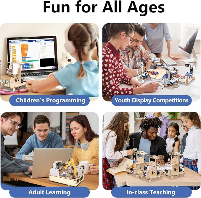 ACEBOTT IoT STEM Kit for Kids，Smart Factory Starter Kit for Arduino ESP32，3D Wooden Puzzles DIY Model Science Educational Set Building Toys for Adults Teens 10+