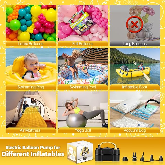 Bezente Balloon Pump Electric, Portable Balloon Inflator Pump Electric Air Pump for Balloons Dual Nozzle Electric Balloon Pump for Birthday Wedding Graduation Party Decorations
