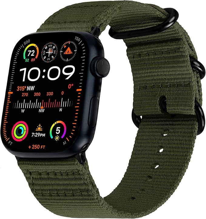 Hiking Trail Nylon Band - The Original Rugged, Water-Resistant, Soft Woven Nylon Band with Steel Hardware - Compatible with Apple Watch Bands for Men & Women - 42mm 41mm 40mm, iWatch SE 3 2 1 & All Series (Army Green)