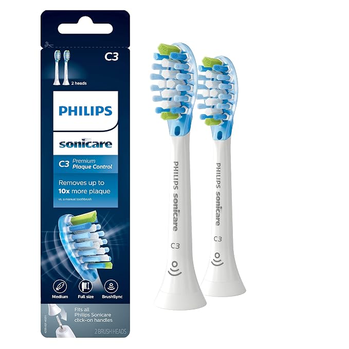Philips Sonicare for Kids 7+ Genuine Replacement Toothbrush Heads, 2 Brush Heads & Genuine C3 Premium Plaque Control Replacement Toothbrush Heads, 2 Brush Heads