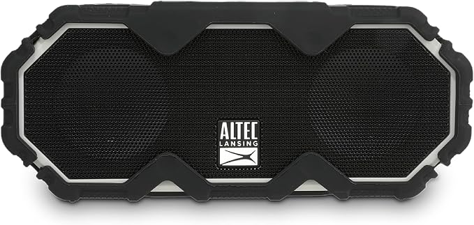 Altec Lansing Mini LifeJacket Jolt Bluetooth Speaker with Qi, Wireless, Waterproof, Portable, Speakers, Loud Volume, Strong Bass, Rich Stereo System, Microphone, 16 Hour Battery, 100 ft Range, Gray