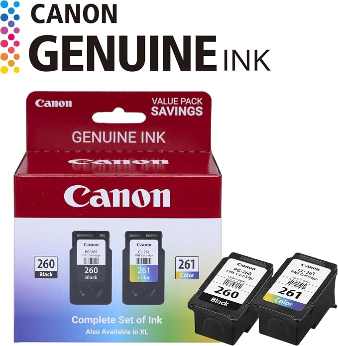 Canon PG-260 / CLI-261 Genuine Ink Value Pack (2 Cartridges), Compatible with TS5320, TR7020