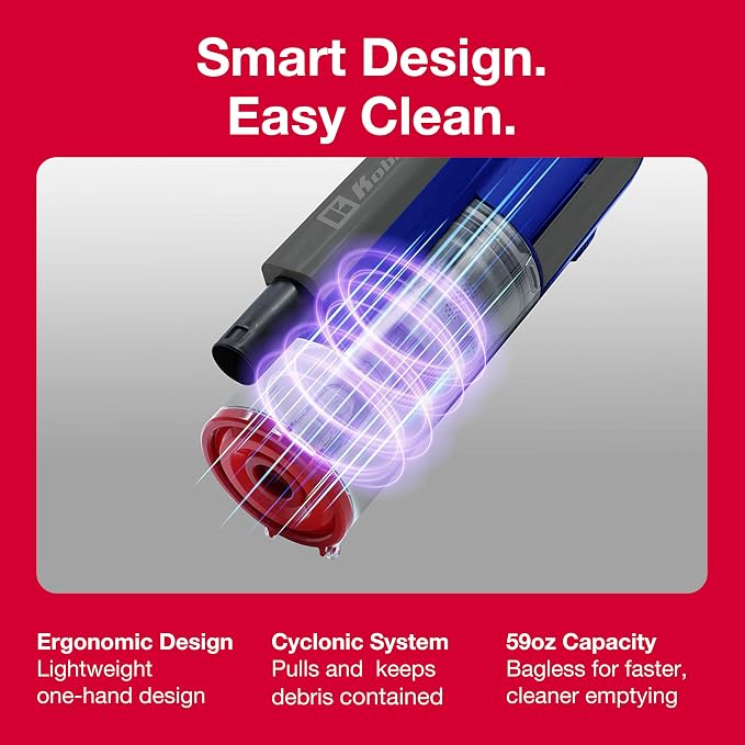 Koblenz Scorpio Stick Vacuum Cleaner, 3-in-1 Cyclonic, Bagless HEPA Filtration, 600W Motor, 59 oz Dust Cup, Corded Stick Vacuum, Lightweight 5 lbs, Pet Hair, Wall Mount, All Surfaces, Blue, SVK-165