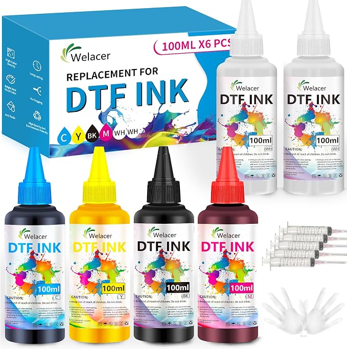 DTF Ink 100mlx6 for ET-8550, ET-2850 L1800, R1390, I3200, XP600, XP-15000, DX5 DX7, TX800, L800, 1430, P400,Heat Transfer Ink Conversion Kit Refill for All DTF Printers,for DTF Film