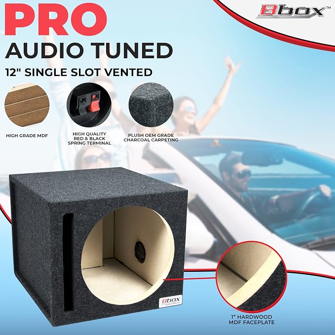 Atrend Bbox 12SVSC Single Vented 12 Inch Subwoofer Box - Premium Subwoofer Box Improves Audio Quality, Sound & Bass - Car Subwoofer Boxes & Enclosures with Nickel Finish Terminals