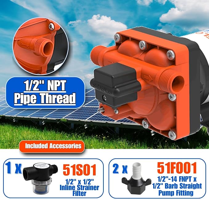 SEAFLO 42W Series Brushless Automatic Demand Diaphragm Pump – Model SFDPA1-040-055-42W, 115V, 4.0 GPM, 55 PSI | Self-Priming, Run Dry Safe, Overload Protection, 4-Year Warranty!