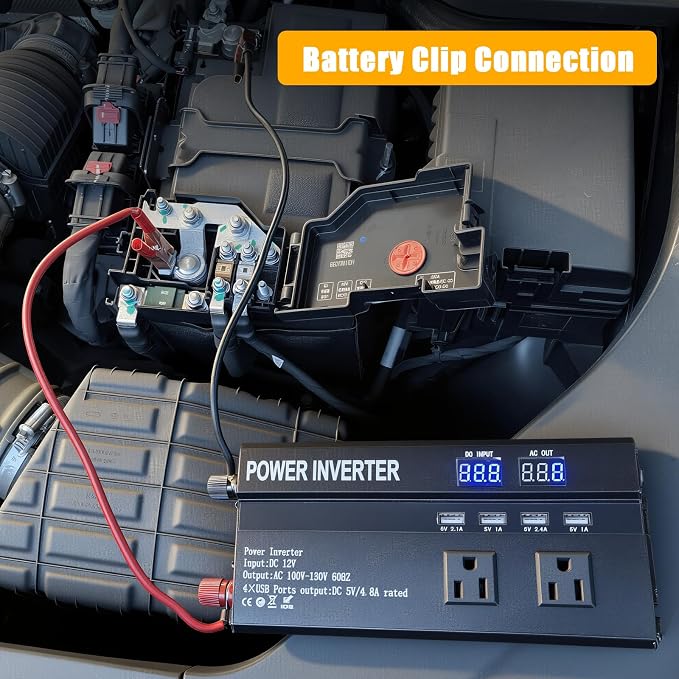 ALSO GO 1200W Power Inverter, 12v to 110V AC Car Inverter with Fast Charging 2.4A USB and 3 AC Outlets Ideal for Road Trips, Camping, RV, Truck, Solar, and Vehicle Power Needs