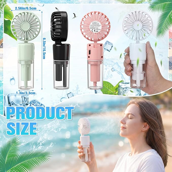 4 Pack Misting Fans Portable Rechargeable Handheld Spray Fans with 25ml Water Tank 4-speed Personal Cooling Fan, USB-c Mini Handheld Fan for Travel Outdoor Sport Office Home Summer Gifts
