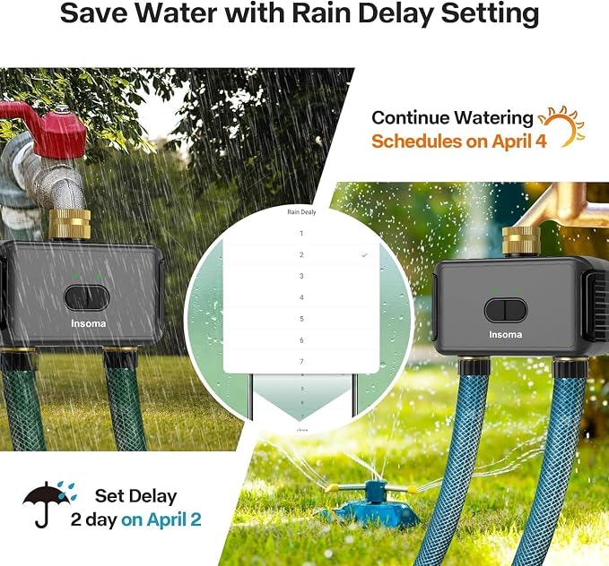 Smart Garden Water Hose Timer with 2 Outlet, Automatic Irrigation System Controller Sprinkler Timer for Lawns and Yard, Compatible with Alexa