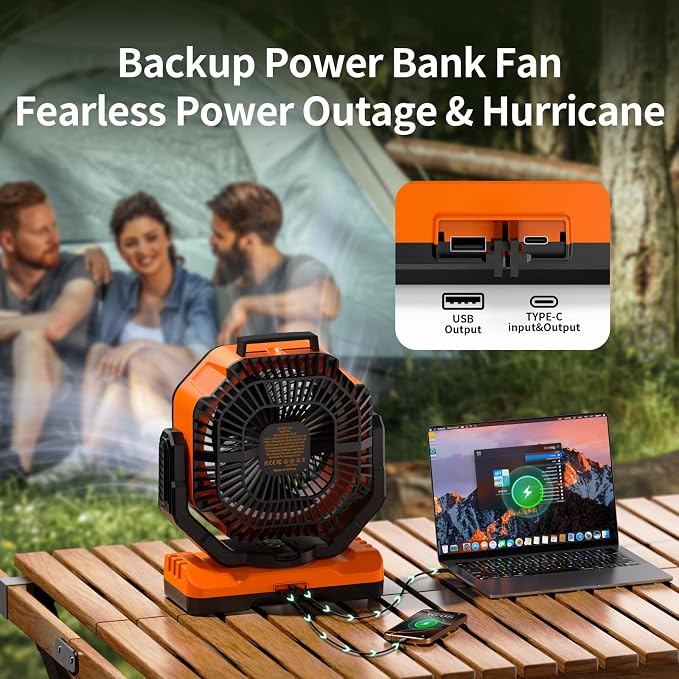 Socool 40000mAh Camping Fan Rechargeable, Battery Operated Portable Outdoor Fan Remote, 136Hrs & 4-Speed Cordless Oscillating, Table Fan with Light & Timer for Tent RV Jobsite Hurricane Power Outage