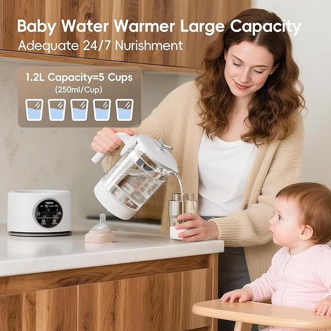 Baby Instant Warmer, Baby Milk Warmer Glass Electric Kettle Boiler with Night Light, Accurate Temperature Control for Formula, 1.2L Glass Water Warmer Breastmilk,Boil Coffee,Tea, 24H Insulation