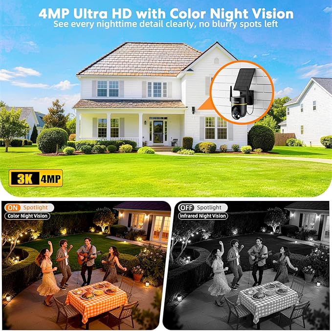 Lybuorz 5G/2.4GHz WiFi Solar Outdoor Wireless Security Camera, 4MP PTZ Cameras for Home Security Outdoor,Full Color Night Vision, AI Motion Detection, Siren Alarm, 2-Way Audio,Work w/Alexa, Waterproof
