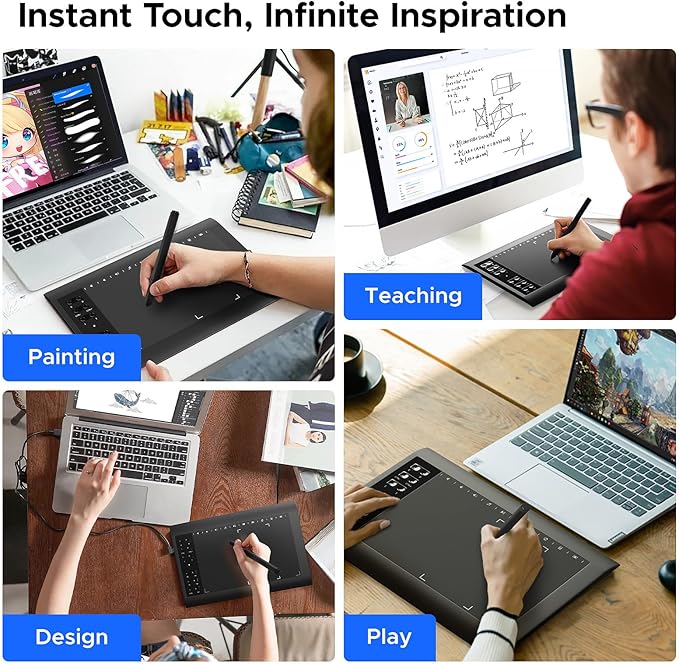 Graphic Drawing Tablet, Digital Sketch,Design for PC and Computer/Pad-12 Hot Keys, Compatible Windows/MAC/Android,The Adjustable Ergonomic Stand,16384 Upgrade Levels Battery-Free Pen,ienRon 10x6.25