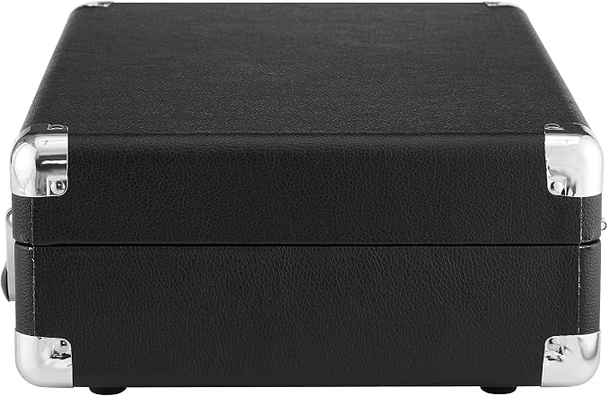 Crosley CR8005F-BK Cruiser Plus Vintage 3-Speed Bluetooth in/Out Suitcase Vinyl Record Player Turntable, Black/Red