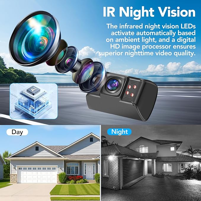6.86 Inch Wired Backup Camera System with Monitor, 1080P HD Rearview Camera for Trucks Cars SUVs, IP69K Waterproof Reverse Cam, Enhanced Super Night Vision & 2-Channel Split Screen, Dual Bracket Mount