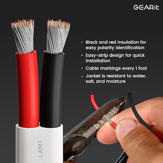 GEARit 8 Gauge Electrical Wire Cable,8 AWG 50 Ft Landscape Wire,Marine Grade Tinned Copper Wires for Automotive,Outdoor,Speaker, Lamp,Trailer,Car