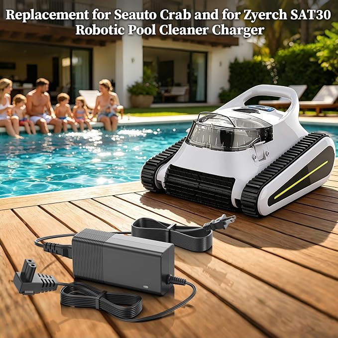 Charger for Seauto Crab CR for Zyerch SAT30 Robotic Pool Cleaner Power Cord | 26V AC Adapter Replacement for 21.6V Battery Pool Cleaner Vacuum Power Supply 4.9 FT