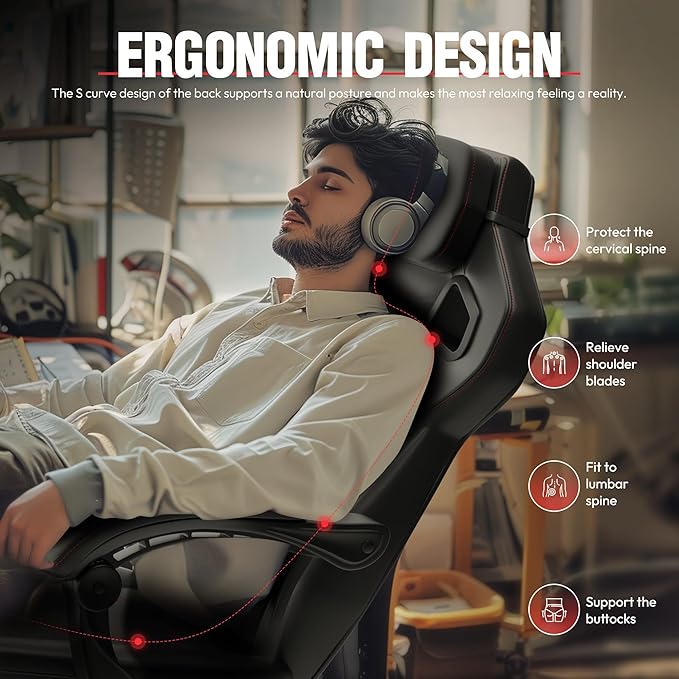 Dowinx Fabric Gaming Chair with Footrest, 350lb Big and Tall Gamer Chair, Wide Seat Ergonomic Computer Chair with Lumbar Massage Support, Wide Back Office Chair for Heavy People, Black