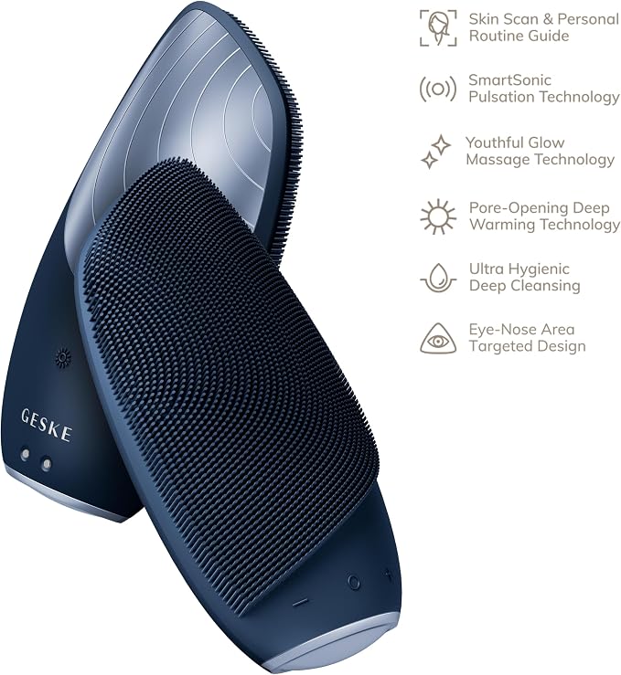 GESKE SmartAppGuided Sonic Thermo Facial Brush | 6 in 1 | Skin Cleansing | Cleansing Brush with Thermal Function | Electric Facial Massager