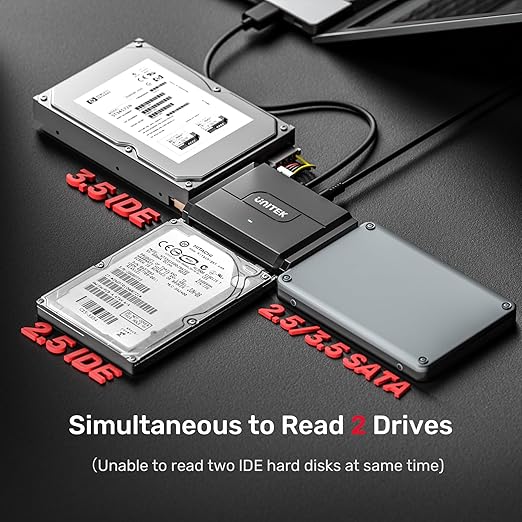 Unitek SATA/IDE to USB 3.0 Adapter, IDE/SATA Hard Drive Recovery Converter for Universal 2.5"/3.5" Inch External HDD/SSD, Support 10TB