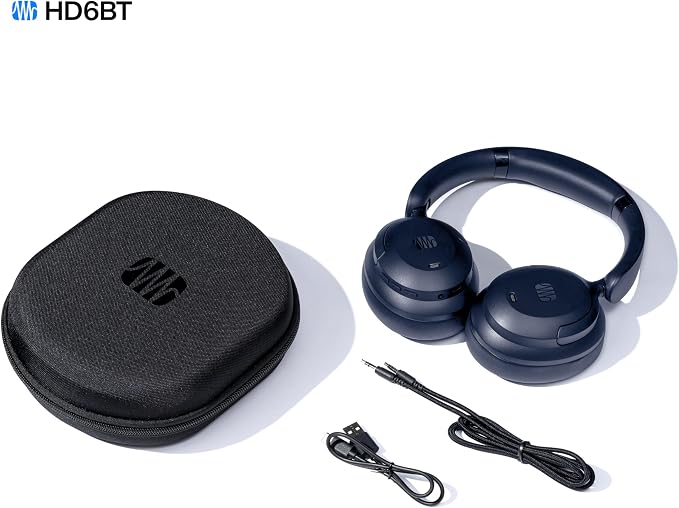 PreSonus Eris HD6BT — Over-Ear Closed-Back Wireless Headphones, Bluetooth, ANC Noise Cancelling, Up to 60 Hours Battery Life, Studio Headphones for Mixing, Monitoring, Recording, Midnight Blue