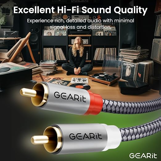 GEARit RCA Cables Car Audio 20ft, Oxygen Free Copper RCA Cables with Dual Shielding & Gold-Plated Connectors, Audio Cable for Subwoofer Cable, Hi-Fi System, Amplifier, Active Speakers, Gaming Consoles