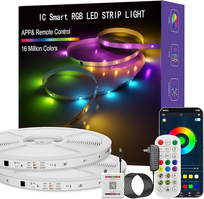 LED Lights for Bedroom, 166FT IC RGB LED Strip Lights, Color Changing, Multiple Colors Chasing Effects, APP & Remote Control, Timer Function, Music Sync Lights for Party, Home Decor