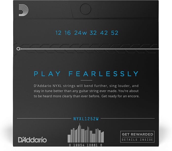 D'Addario Electric Guitar Strings, NYXL Nickel Plated, NYXL1252W, Light Gauge Wound Third 12-52, 6-String Set, Pack of 1