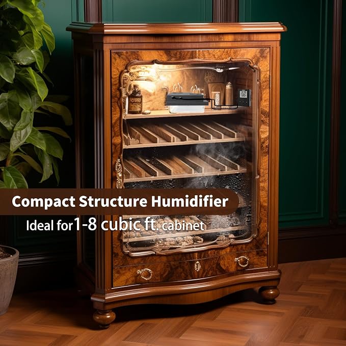 Briidea Electric Humidifiers for Cabinet (1-8 Cubic Ft.), 30% RH~80% RH Humidity Setting Values, Perfect Monitoring Temperature and Humidity, 12V Adapter Power Supply