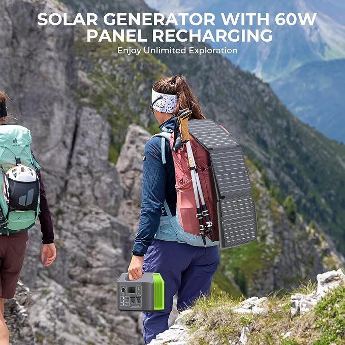 Portable Solar Generator, 300W Portable Power Station with Foldable 60W Solar Panel, 110V Pure Sine Wave 296Wh 80000mAh Lithium Battery Pack for Home Use RV Van Outdoor Camping-Panel included