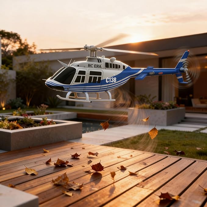 C138 206 Remote Controlled Helicopter Aircraft Plane Drone RC Heli Single Rotor No Ailerons 6CH 6-Axis Gyroscope Altitude Hovering W/Optical Flow Localization 2Battery for Adults Beginners (Blue ）