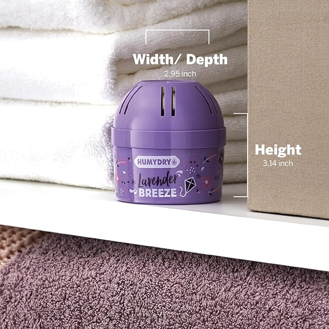 HUMYDRY Moisture Absorber Device, Mini Pack of 12 2.6oz, Up to 500 Days of Moisture and Humidity Control, Fights Summer Humidity, Lavender Air Freshener, Small Space Dehumidifier, Non Electric