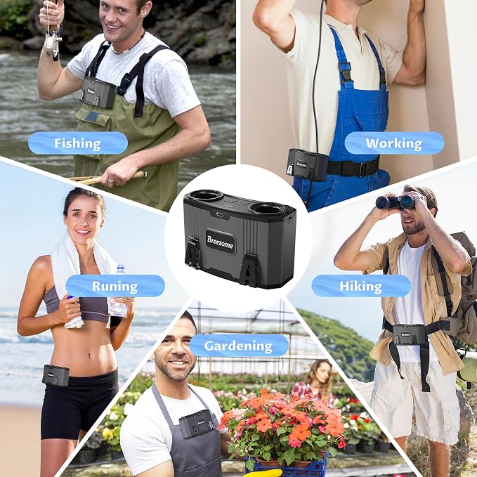 BREEZOME Portable Waist Fan with Belt, Rechargeable Strong Airflow Personal Shirt Fan, up to 30H of Working Time, Hands-Free Hanging Belt Fan, Wearable Body Fan for Camping, Outdoor