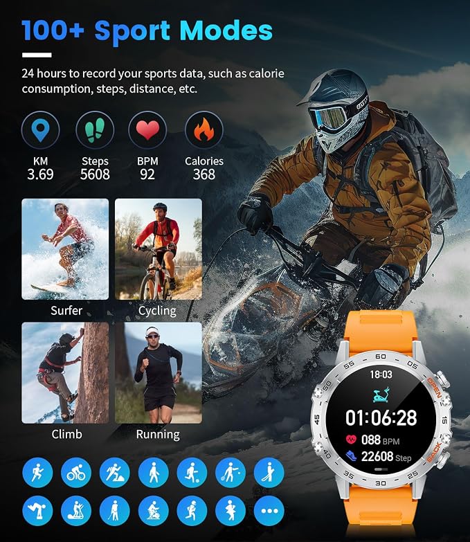 SUNKTA Smart Watches for Men(Answer/Calls),1.39 inch Touchscreen/5ATM Waterproof/120+ Sports Modes Fitness Watch with Heart Rate for Android/iOS BW1846R