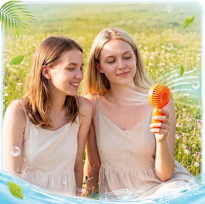 Rossesay 6 Pcs Mini Portable Fan Bulk Cute Handheld Lightweight Small Little Personal Hand Eyelash Fan 3 Speeds USB Rechargeable for Women Men Indoor Outdoor Makeup Travel (Orange)